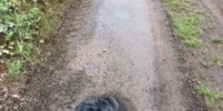 Old pair of jeans used to fill pothole near Crediton