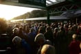 Packed platform of passengers at Okehampton