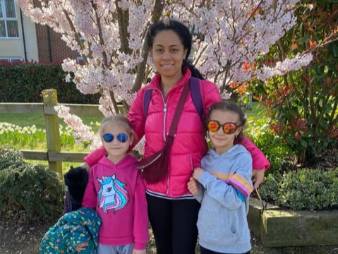 Pharmacist Biola Ameri, 42, Gabriella, eight, and Daniella, six, fled Kyiv and have found a home in Alton