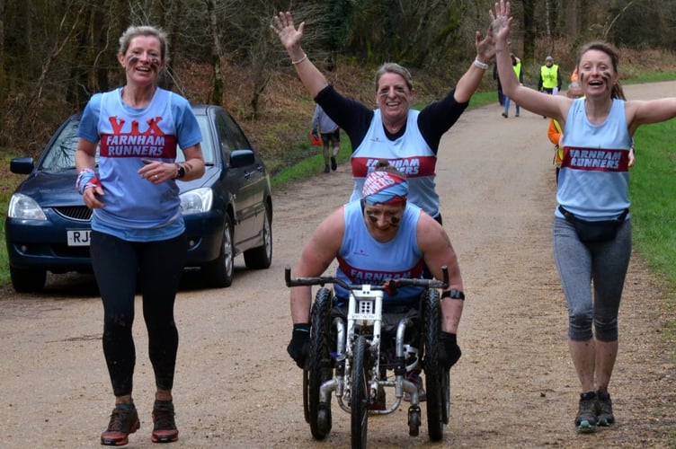 A huge effort sees Rachel Morris, with helpers Vicky Goodluck, Carolyn Wickham and Kate Townsend finish the challenging course