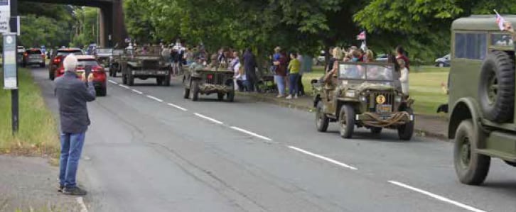 Armed Forces Day convoy of 60 military vehicles passes The Butts in Alton on June 25th 2022.