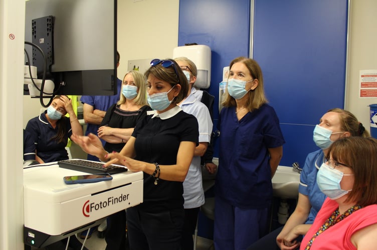 FotoFinder skin cancer machine demonstration at Royal Hampshire County Hospital in Winchester.