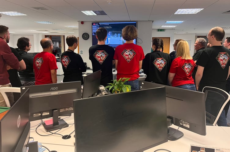 The In-Space Missions team gathered to watch the launch at their Alton headquarters