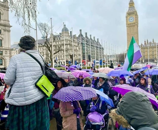 A sea of purple ‘WASPI’ women brought traffic to a standstill in Westminster on International Women’s Day