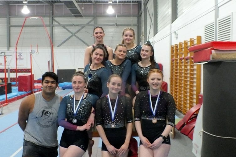 The Stellar Gymnastics team – from back left, Hannah Drake, Ruby Stew, Leyla Page, Sophie Raine, Alice Roberts, Alex Saleh, Louise Horton, Ellie Raby and Hannah Fox