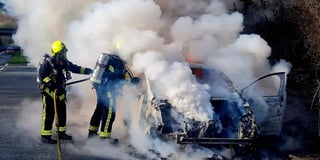 Dramatic pictures as Buckfastleigh firefighters battle car blaze
