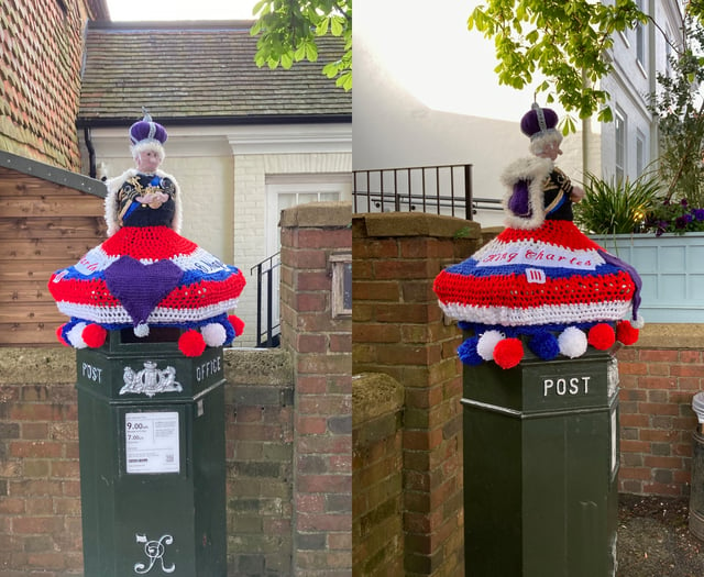 Knitted coronation postbox toppers appear overnight in Haslemere