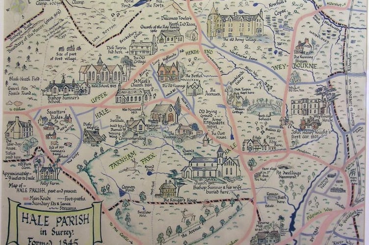 Evelyn Caesar’s 1845 pictorial map of Hale Parish shows the location of gravel pits to the east of the village – is this where poor William Albert Mullins met his end?