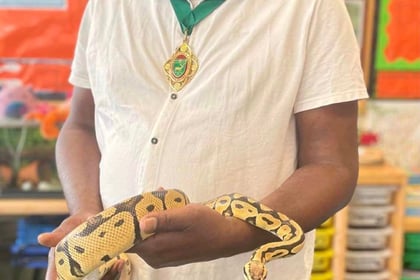 Snake gets friendly with Whitehill town mayor Cllr Leeroy Scott