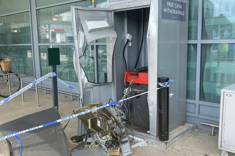 Ram-raided cashpoint, Waitrose, Station Road, Alton, August 16th 2023.