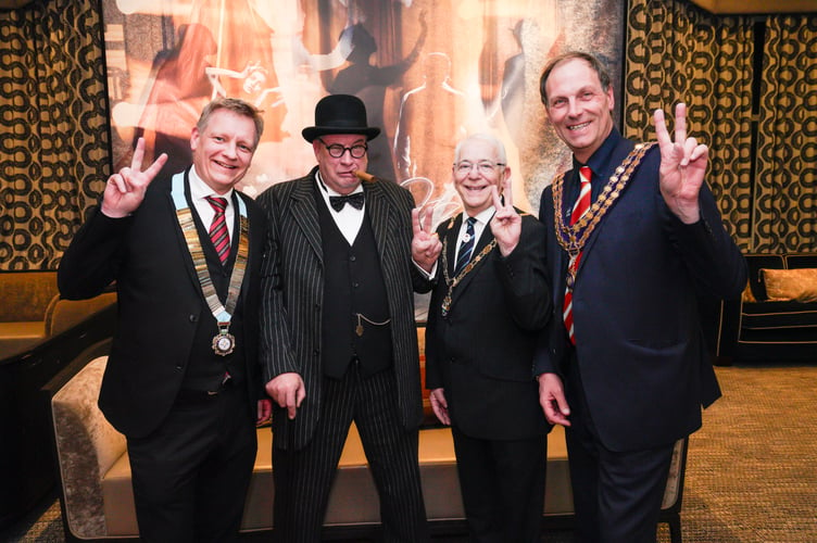 Farnham 41 Club president Linden Coleman, Sir Winston Churchill KG, Farnham mayor Cllr Alan Earwaker, and 41 Club national president Steve James