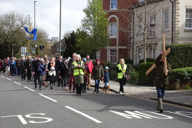 A large following gathered behind the cross for Farnham's Good Friday 'Walk of Witness'