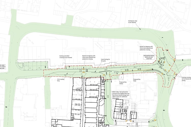 Surrey County Council's amended plans for East Street between the Woolmead and Brightwells development sites