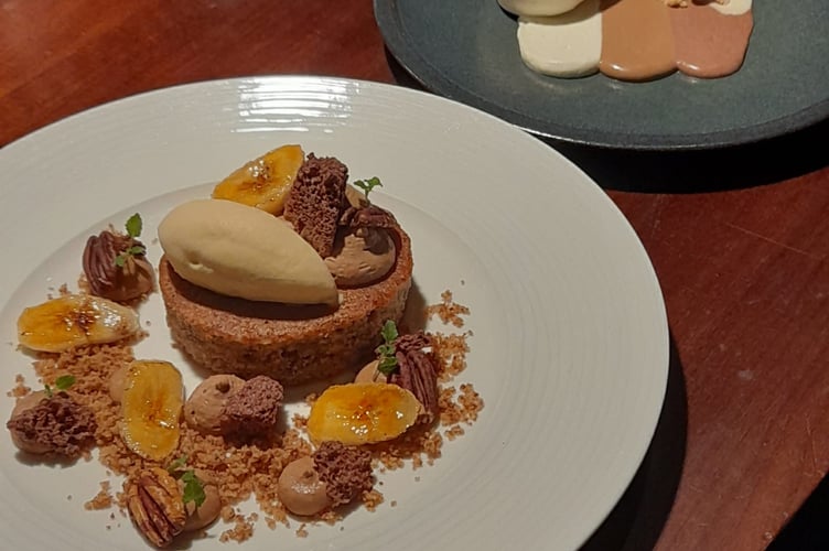 Top puds at The Aviator, tonka bean tiramisu and pecan financier