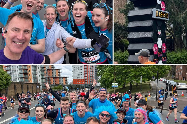 Chancellor and South West Surrey MP Jeremy Hunt with his Sarcoma UK teammates in the 2024 London Marathon