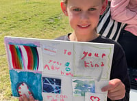 Children create cards to welcome residents to Brightwells Yard