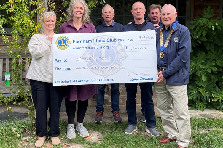 Farnham Lions Club Space2Grow cheque