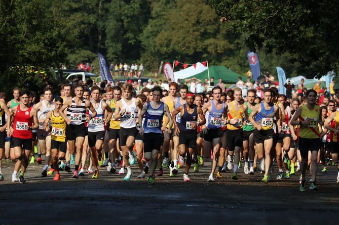 The start of the men's road relay race at Rushmoor Arena on September 21st 2024.