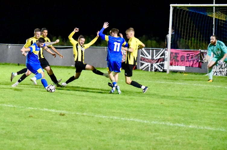 Petersfield Town, in blue, v Wincanton Town, FA Vase, Love Lane, Petersfield, September 24th 2024.