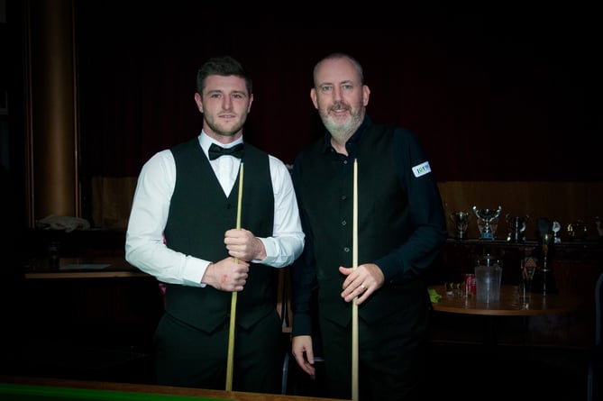 Lee Coyne and Mark Williams, Farnham & District Billiards & Snooker League presentation night, November 2024.