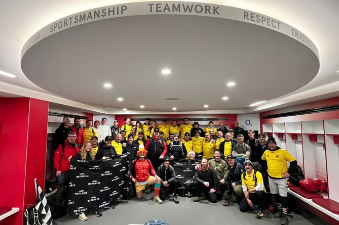 The Farnham Rugby Club MoWalk team in the England changing room at Twickenham, November 29th 2024.