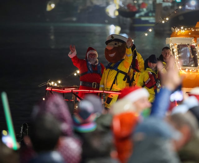 Santa swaps sleigh for lifeboat at Newlyn Harbour Lights switch on