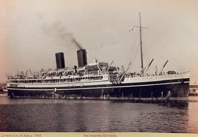 The troopship SS Maloja, with Ed Nelson aboard, sets sail from Liverpool to north Africa in 1943.