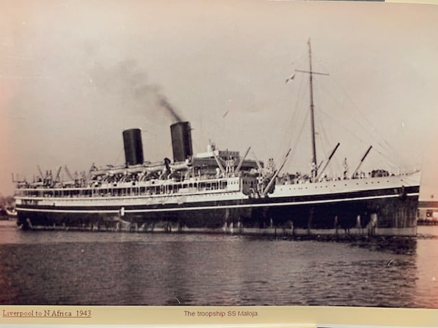 The troopship SS Maloja, with Ed Nelson aboard, sets sail from Liverpool to north Africa in 1943.