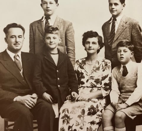 Paddy Mendham, the second oldest of four boys, with his brothers and parents.