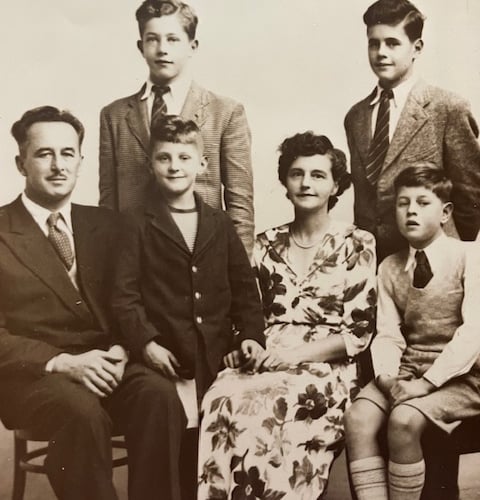 Paddy Mendham, the second oldest of four boys, with his brothers and parents.