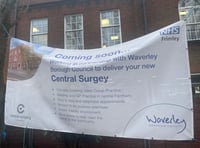 NHS banner welcomes patients to Farnham's brand new 'Central Surgey'