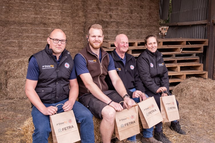 From left: Alton StowAg staff Karlos James, Alex Holton, Nick Lucas and Lara Haskins with goody bags, December 2024.