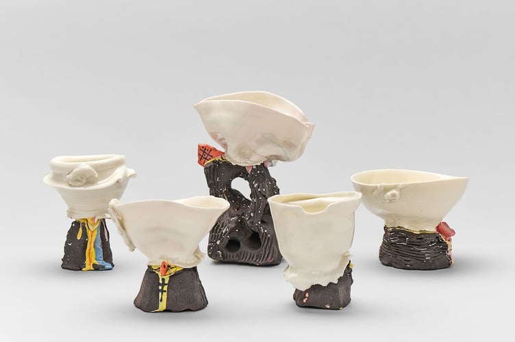 The Seagulls, in porcelain and black clay, by Jess Skelton, March 2025.